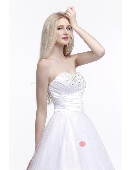 Ball-Gown Sweetheart Sweep Train Satin Prom Dress With Ruffles Beading