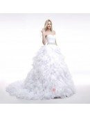 Ball-Gown Sweetheart Court Train Organza Prom Dress With Cascading Ruffles Beading