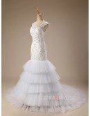 Mermaid Scoop Neck Court Train Tulle Wedding Dress With Ruffles Appliquer Lace