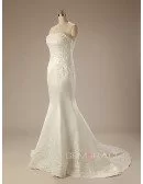 Mermaid Strapless Sweep Train Satin Wedding Dress With Beading Appliquer Lace