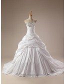 Ball-Gown Strapless Chaple Train Taffeta Wedding Dress With Ruffles Beading