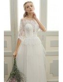 A-line Scoop Neck Floor-length Tulle Boho Wedding Dress With Sleeves