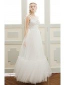 A-line Scoop Neck Floor-length Tulle Beach Wedding Dress With Open Back