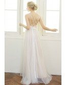 Sexy A-line V-neck Floor-length Tulle Boho Wedding Dress With Open Back