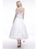 A-Line Off-the-Shoulder Tea-Length Lace Wedding Dress
