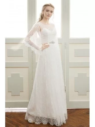 Romantic A-line Scoop Neck Floor-length Bohemian Lace Wedding Dress With Sleeves