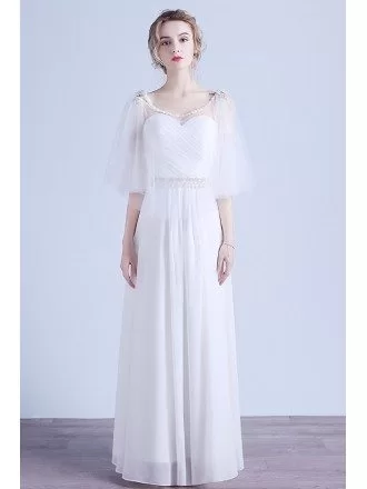 Elegant A-line Scoop Neck Floor-length Chiffon Wedding Dress With Beading