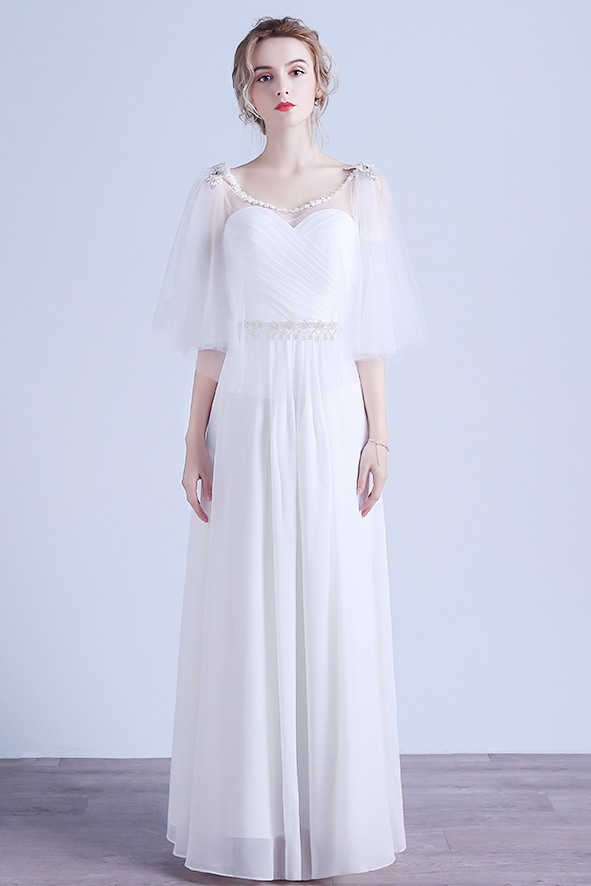Elegant A-line Scoop Neck Floor-length Chiffon Wedding Dress With ...