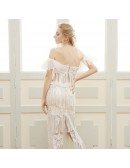 Sheath Halter Floor-length Lace Boho Wedding Dress With Fringe