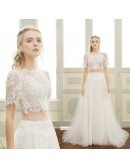 A-line Sweetheart Floor-length Tulle Two Pieces Boho Wedding Dress With Lace