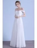 Simple A-line Off-the-shoulder Floor-length Chiffon Beach Wedding Dress