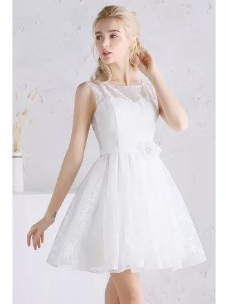 Pretty A-line Scoop Neck Short Lace Wedding Dress