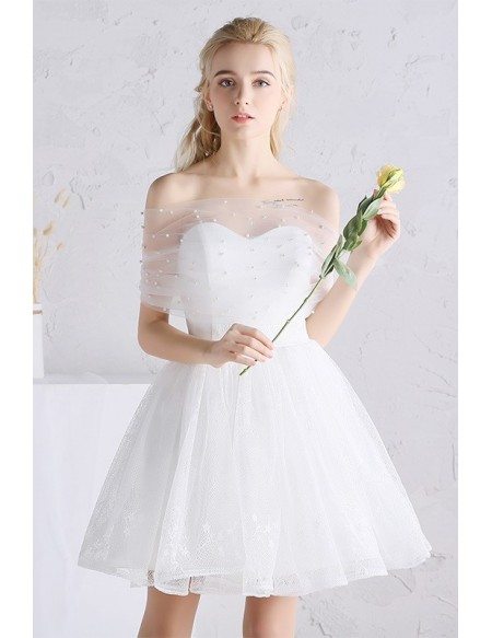 Tulle Short Wedding Dresses Off The Shoulder Reception Cute Beaded Lace ...