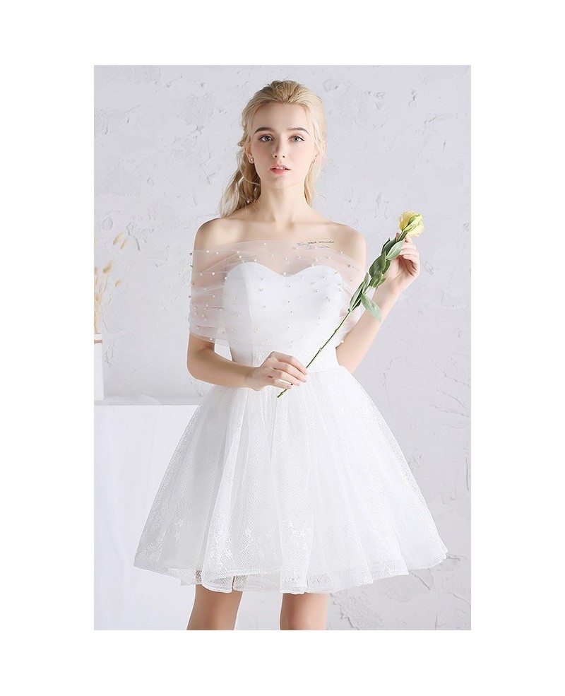 Tulle Short Wedding Dresses Off The Shoulder Reception Cute Beaded Lace ...