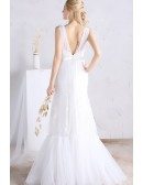 Sexy A-line Deep V-neck Floor-length Tulle Wedding Dress With Open Back
