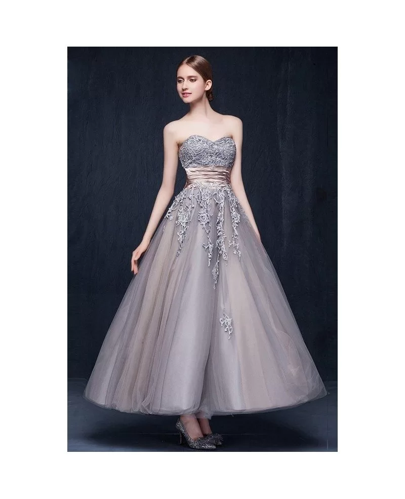 Vintage Tulle Ankle Length Wedding Dresses Retro Wedding A Line Sweetheart Style With Appliques 7193