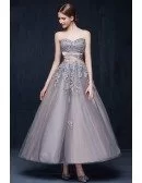 Vintage A-line Sweetheart Ankle-length Tulle Wedding Dress With Appliques Lace