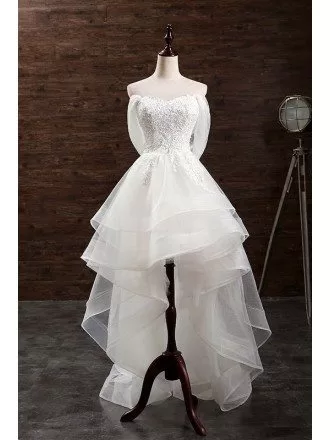 Trendy A-line Sweetheart High Low Organza Wedding Dress With Appliques Lace