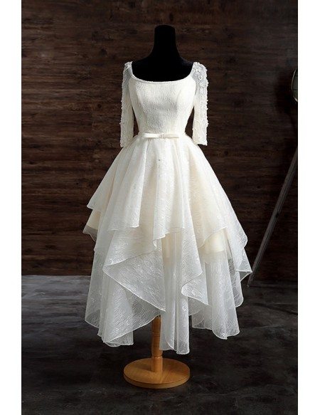 Vintage A-line Scoop Neck Short Lace Wedding Dress With Appliques Lace