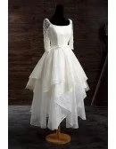 Vintage A-line Scoop Neck Short Lace Wedding Dress With Appliques Lace