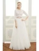 A-line Scoop Neck Floor-length Two-piece Tulle Bohemian Wedding Dress With Lace