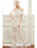 Sheath Halter Floor-length Lace Boho Wedding Dress With Fringe