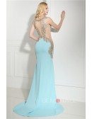 Mermaid V-neck Spaghetti Strap Court-train Prom Dress with Beading