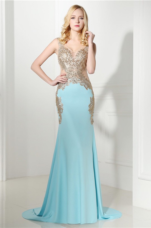 Mermaid V-neck Spaghetti Strap Court-train Prom Dress with Beading # ...