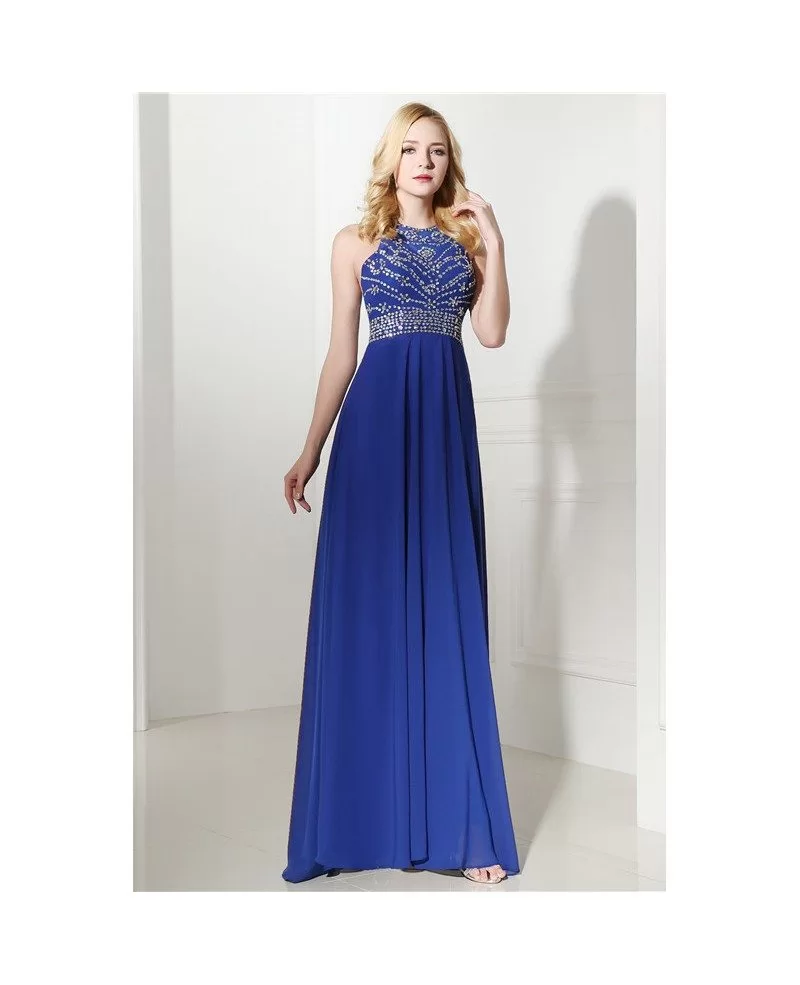 Blue Halter Top Prom Dresses