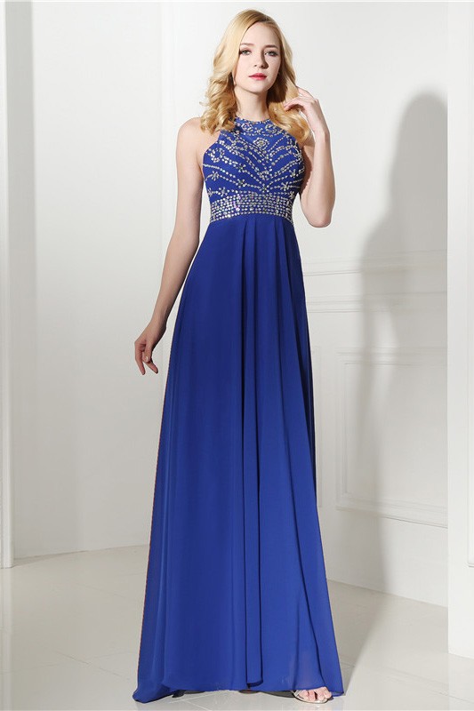 Royal Blue Halter Top And Mini Prom Dress with Beading #C06415 $178 ...