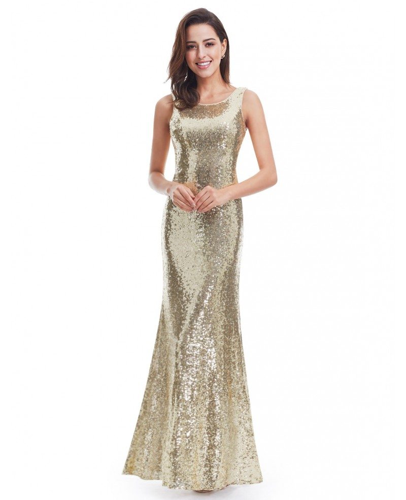 Gold Mermaid Scoop Neck Sequined Long Party Dress #EP07110GD $65.2 ...