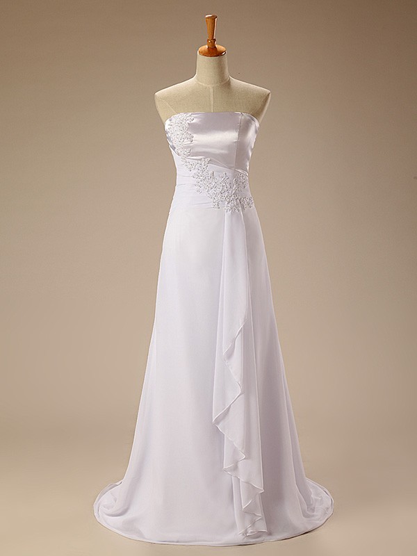 Strapless Long Chiffon Dresses with Cascade Hem Grape