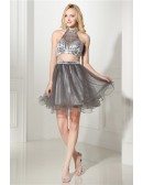 Halter Top And Knee-length Prom Dress with Beading