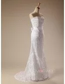 Long Lace Mermaid Strapless Wedding Dress with Sash