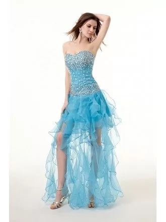 Popular Beaded Asymmetrical High Low Prom Dress