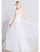 Romantic White Lace and Tulle A-line Boho Beach Wedding Dress with Split Front