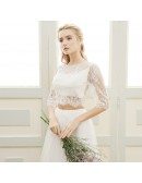 Trendy Two-piece Lace Half Sleeves Boho Beach Wedding Dress Backless