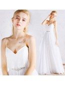 Simple Full Lace A-line Beach Wedding Dress with Spaghetti Straps