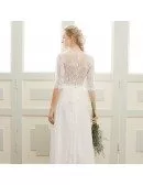 Illusion High Neck Beaded Lace Boho Wedding Dresses with Half Sleeves