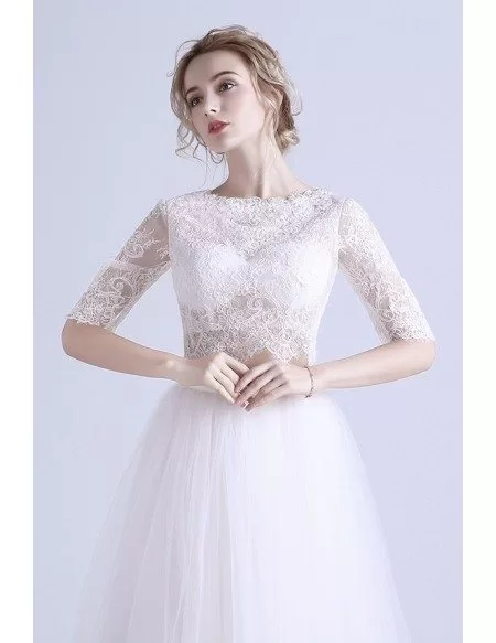 2017 New Two-piece Lace Boho Beach Wedding Dress Half Sleeves