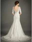 Feminine Mermaid High-neck Sweep Train Tulle Wedding Dress With Appliques Lace