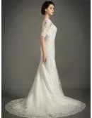 Feminine Mermaid High-neck Sweep Train Tulle Wedding Dress With Appliques Lace