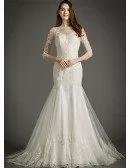 Feminine Mermaid High-neck Court Train Tulle Wedding Dress With Appliques Lace