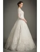 Classic A-Line High-neck Floor-length Tulle Wedding Dress With Appliques Lace