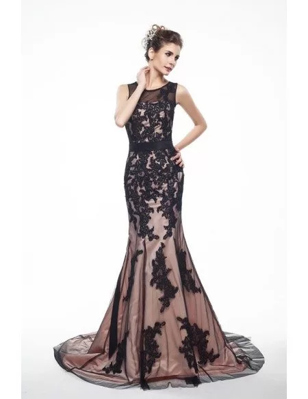Best Lace Tulle Long Mermaid Formal Dress with Train