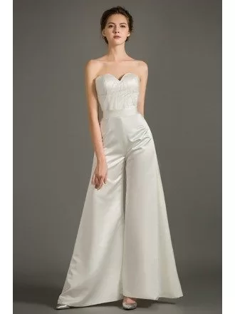 Chic Sweetheart Satin Long Jumpsuit For Mature Bride