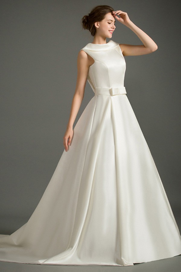 sachin and babi light blue dress High neck modest wedding dress