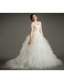 Dreamy Ball-gown Off-the-Shoulder Chapel Train Tulle Wedding Dress With Cascading Ruffle