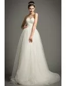 Simple A-Line Sweetheart Court Train Tulle Wedding Dress With Ruffle