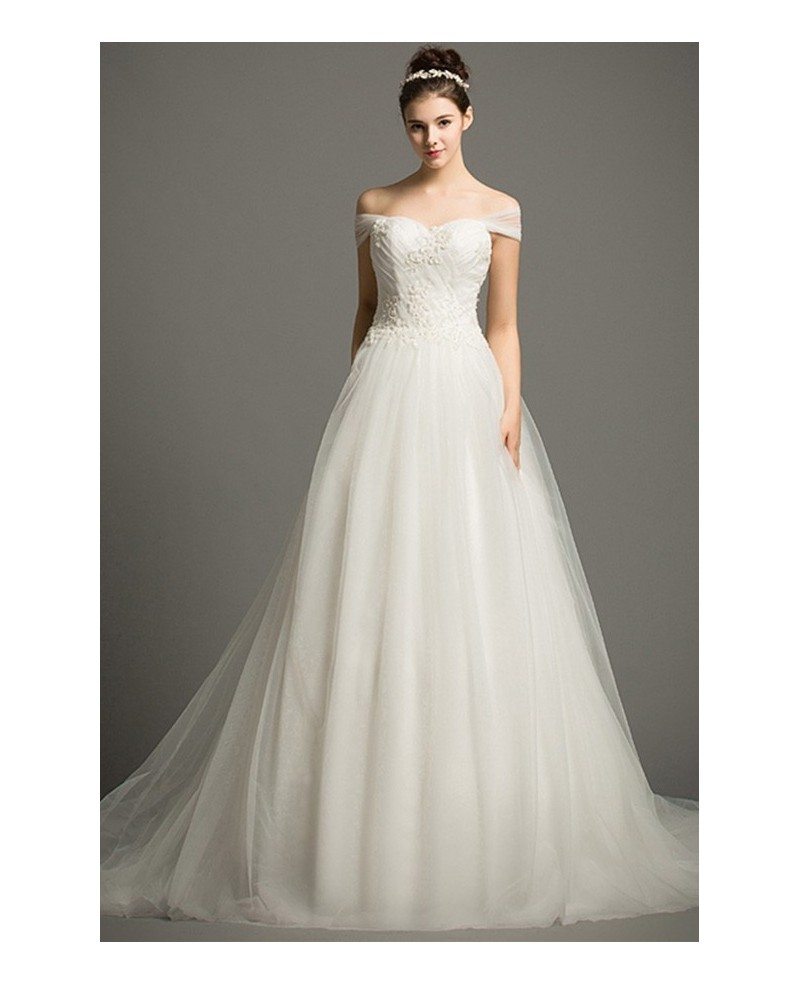 Dreamy Ball-gown Off-the-Shoulder Court Train Tulle Wedding Dress With ...